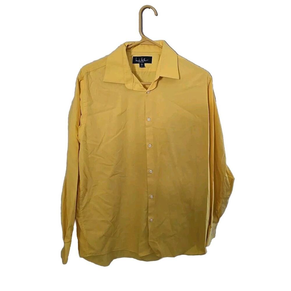 Nicole Miller Yellow Modern Fit Long Sleeve Button Down Shirt Men's Size Large